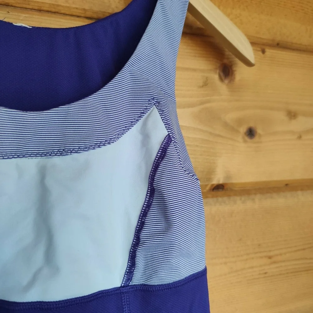Lululemon Run Ta Ta‎ Topper Athletic Tank Top Cinch Waist Purple Stripes Size 4